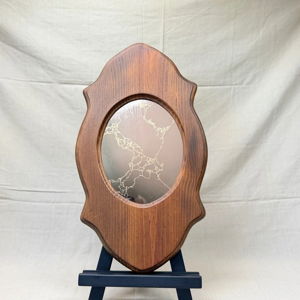 Vintage Wood Wall Mirror Gold Foxed Mirror Retro 70s Gold Accent Decor MCM